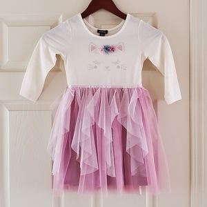 Girls Purple and Cream Dress with Gemstone Kitty Face size 6